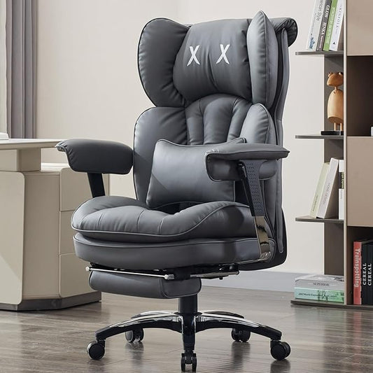 Efomao Big and Tall Office Chair with Footrest – High Back Computer Chair with Adjustable Armrests,Executive Office Chair with Wide Seat, Modern Desk Chair for Home Office, Gaming, or Study, Grey