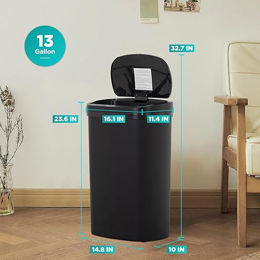 PayLessHere 13 Gallon Trash Can Kitchen Trash Can Automatic Garbage Can with Lid Touch Free High-Capacity Motion Sensor for Kitchen Bedroom Bathroom Office Wateproof Trash Bin (2, Black)
