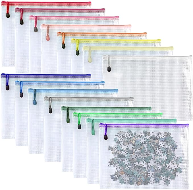 Oaimyy-16Pcs,5"x 7"- Mesh Zipper Pouch Document Folders Bag Plastic Zip File Folders for Office Supplies, Travel,Puzzles Games Organizing Storage Bags Multicolor