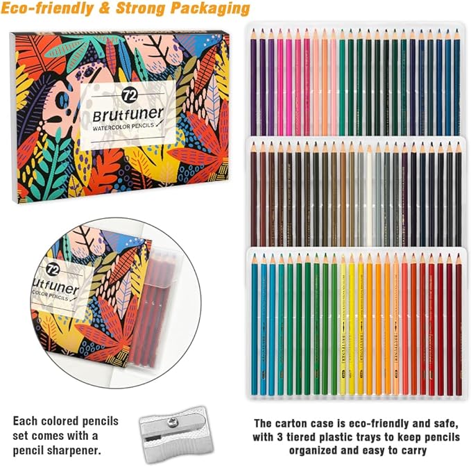 LBW Watercolor Pencils, Set of 72 Professional Colored Pencils Premium Soft Core for Adults Kids Beginners Blending Sketching Shading