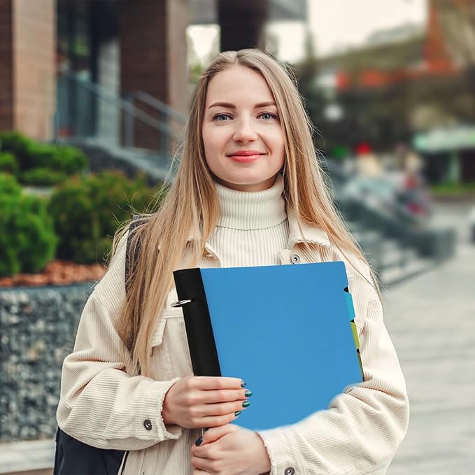 Pivotable Refillable Notebook, 3 Ring Binder Notebooks 1 Inch, Notebook with Dividers and Pockets, Folder Notebook, Flexible Binder, Soft Binders 3 Ring, Foldable Binder- Blue