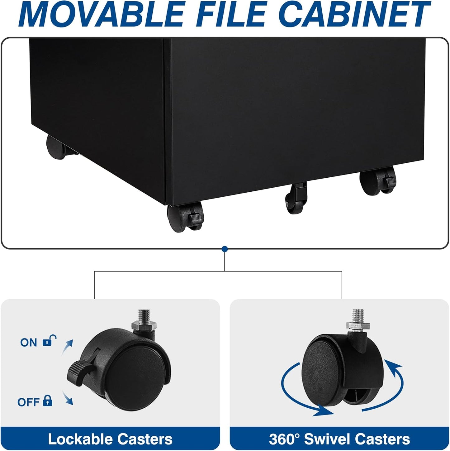 3 Drawer Vertical File Cabinet, Mobile Filling Cabinets with Lock for Legal/Letter Size, Pre-Built Office Storage File Cabinet with Wheels Under Desk - Fully Assembled