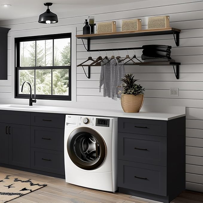 Shaker Style Charcoal Black RTA Base Cabinet with Drawers- Solid Wood 3-Drawer Design with Soft Close, 21" W x 24" D x 34.5" H, Perfect for Standalone Use or Kitchen Cabinet Combinations