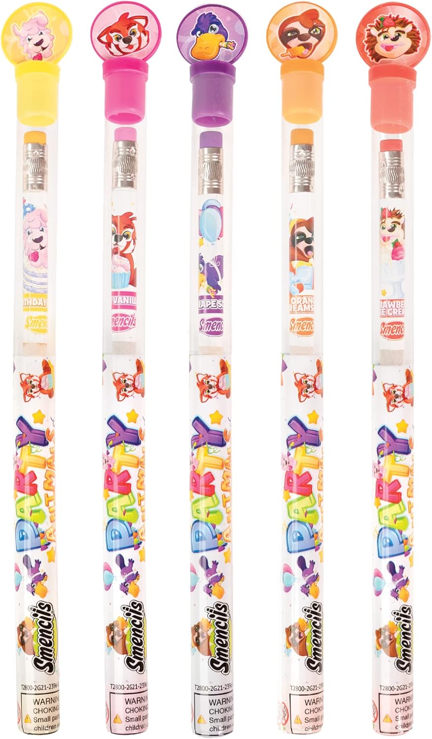 Party Animals Smencils Cylinder - HB #2 Patented Gourmet Scented Pencils, 50 Count, Gifts for Kids