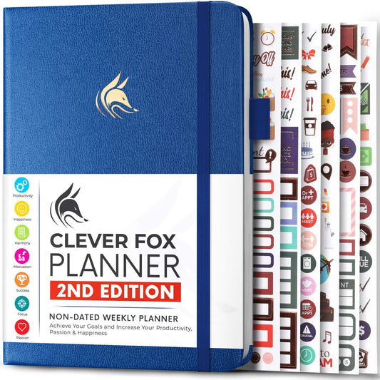 Clever Fox Planner 2nd Edition – Colorful Weekly & Monthly Goal Planner, Time Management & Productivity Organizer, Undated, A5 (Mystic Blue)