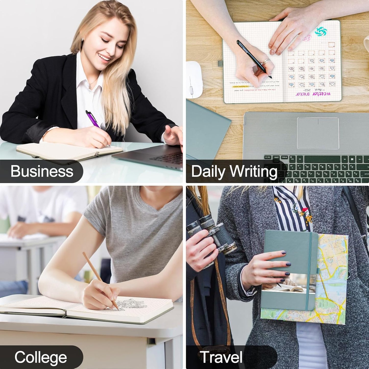 EMSHOI Graph Paper Notebook - 256 Pages A5 Graph Notebook/Journal, Square Grid Notebooks for Work, 120gsm Thick Paper, Executive Hardcover Leather, Inner Pocket, Pen Loop 5.75'' × 8.38''-Blue