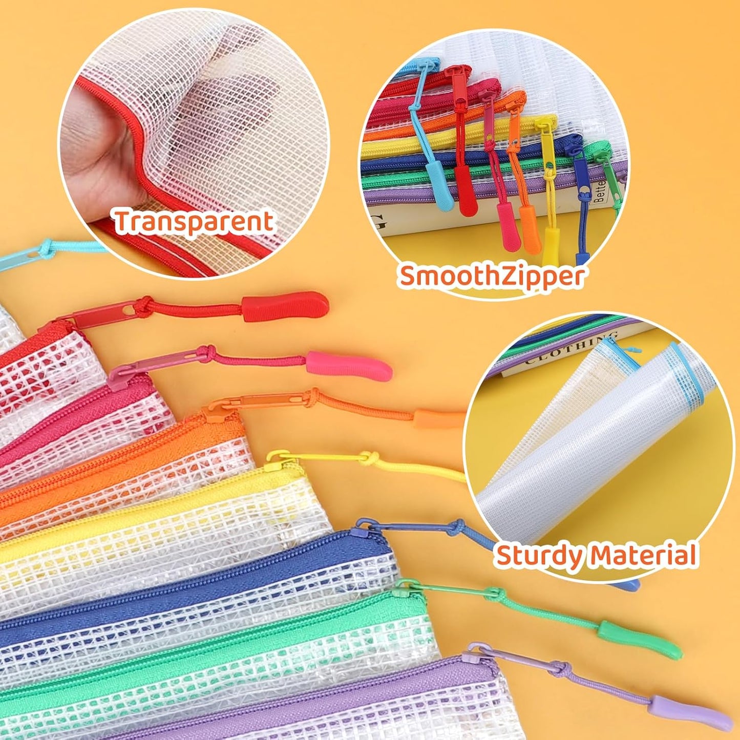 24pcs Mesh Zipper Pouch, Puzzle Storage Bags, A3 17x12 Inches Large Reusable Zipper Pouches for for Classroom Office Supplies Organizing, Extra Large Zipper Bags, Board Game Storage(8 Color)