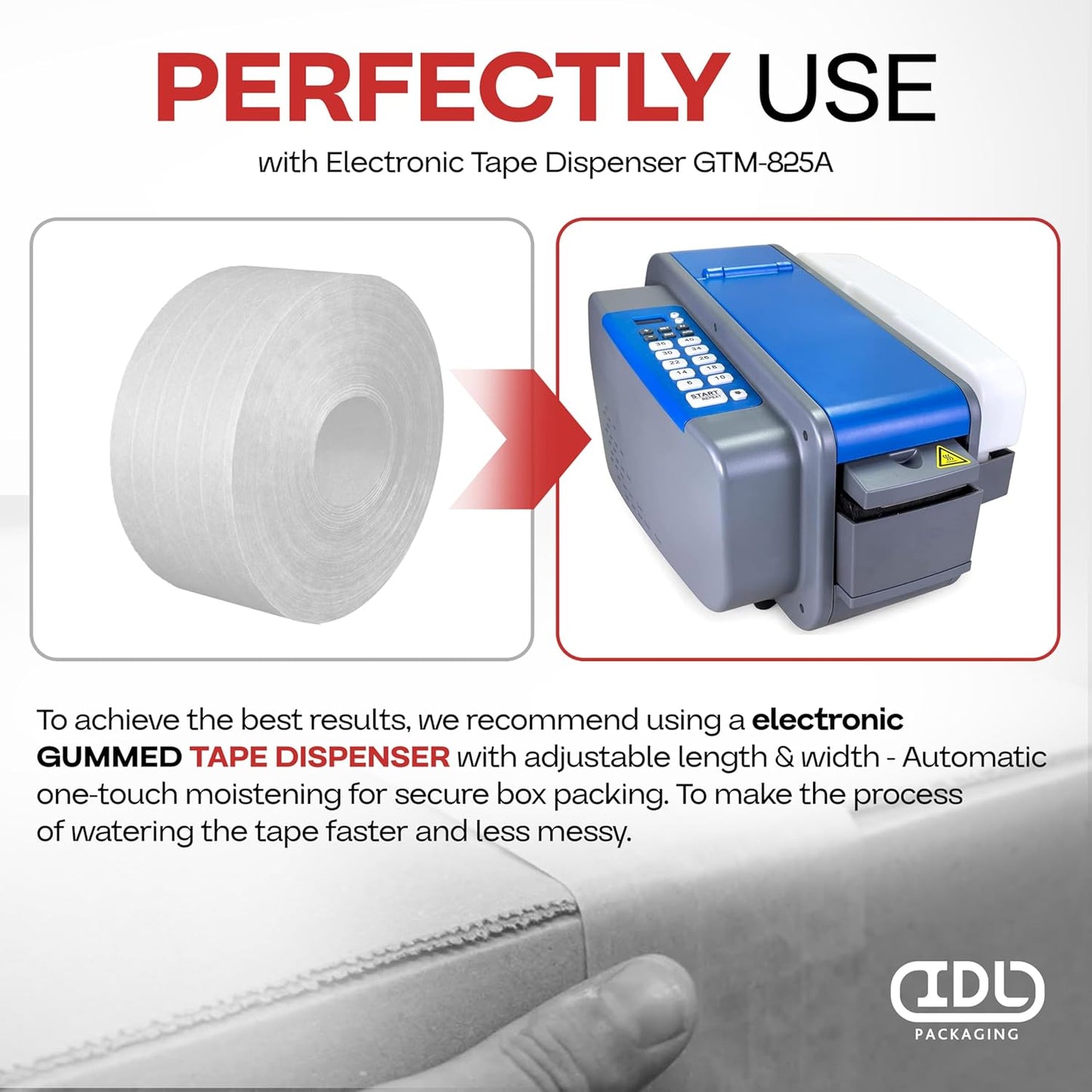 IDL Packaging 2.83" x 450 Feet Reinforced Water-Activated Kraft Gummed Tape 30lb Thickness (Pack of 4) - Secure Paper Packing Tape for Secure Carton Sealing - Heavy-Duty for All Conditions, White