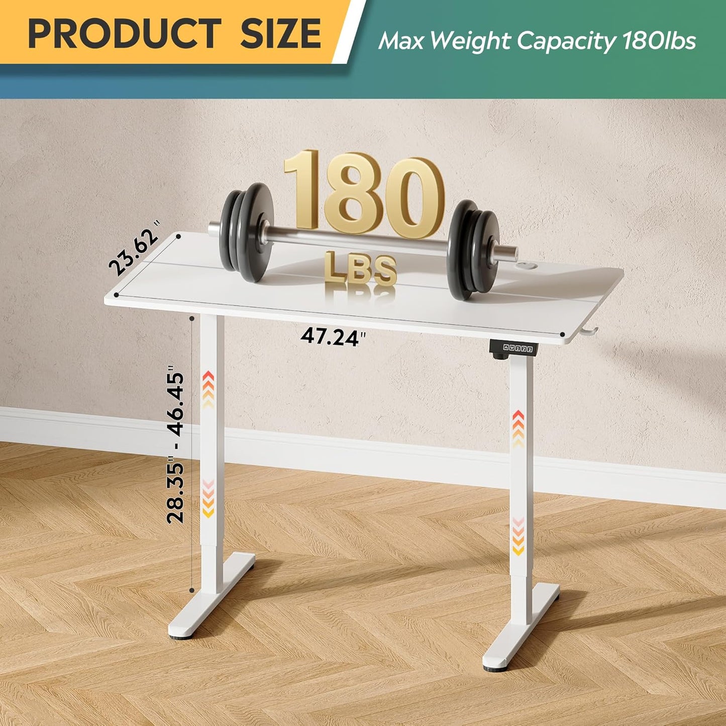 DEVAISE 48 Inch Electric Standing Desk, 3 Adjustable Height Stand up Desk for Home Office, Ergonomic Sit to Stand Desk with LED Touchscreen,Headphone Hook, 3 Memory Preset Computer Desk (White)