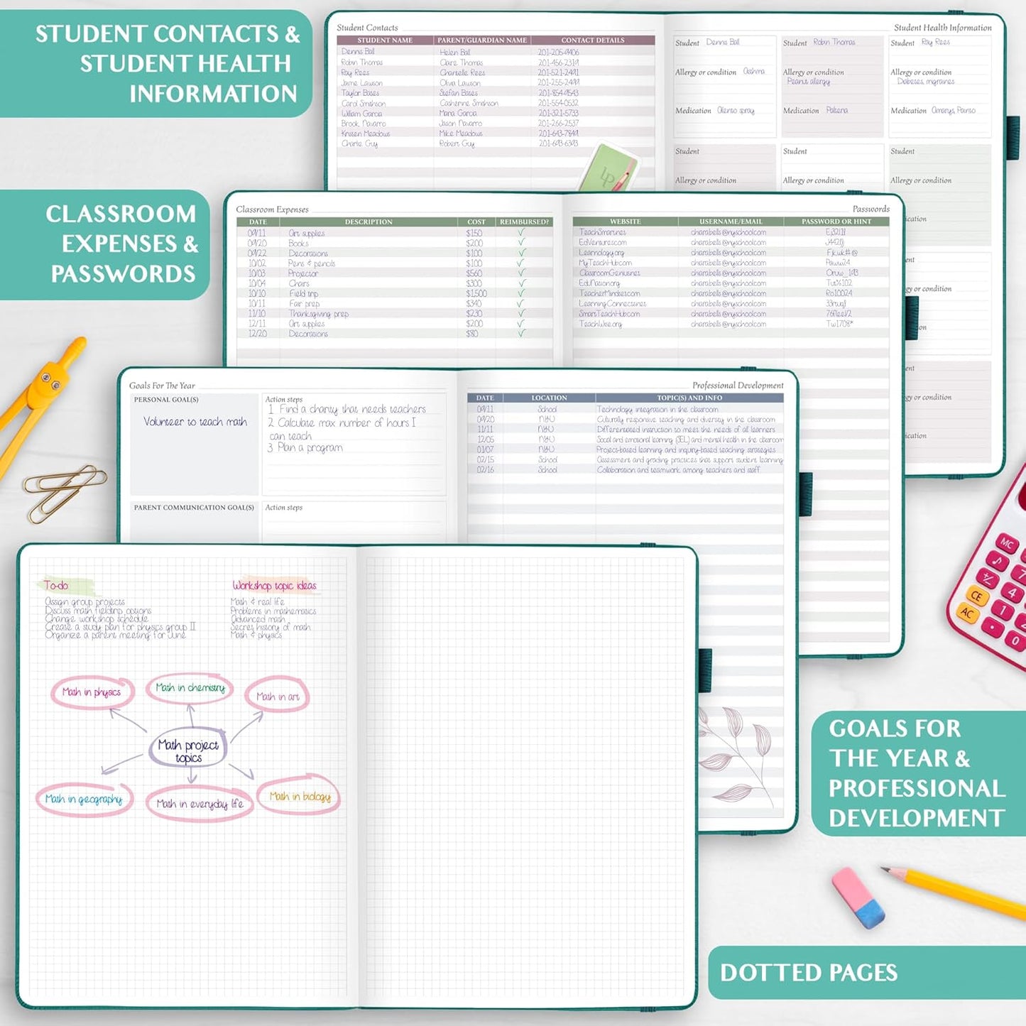 Legend Teacher Planner – Undated Lesson Plan Book for Teachers with Weekly & Monthly Calendars - Classroom Organization & School Year Planner – 8.5”x11.5” Hardcover (Viridian Green)