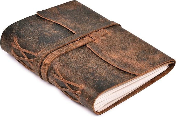 LEATHER VILLAGE Vintage Leather Journal 6"x4" - Brown | 240 Lined Pages | Rustic Notebook for Travel, Office & Personal Use | Handmade College Ruled Diary for Men & Women