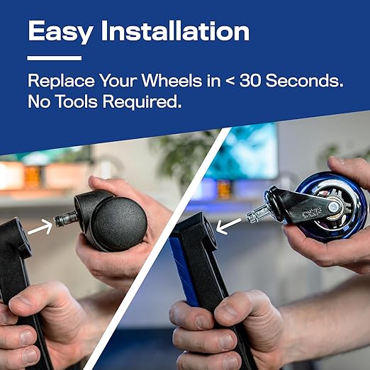 The Office Oasis Original Rollerblade Office Chair Wheels (As Seen On PBS) - Smooth & Quiet Casters - Safe for Hardwood Floors & Carpet - Easy Installation with Universal Fit - Set of 5 - Blue