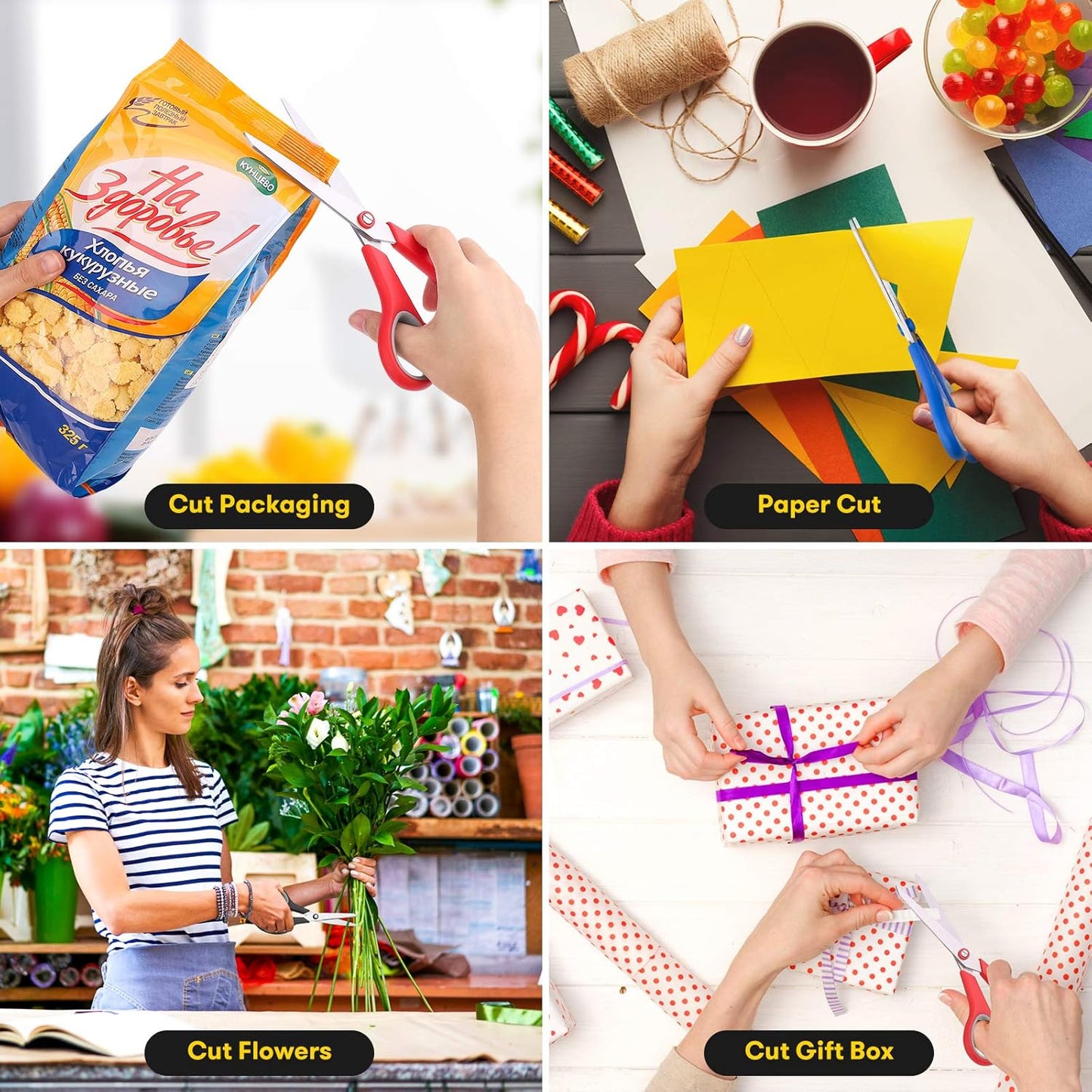 Scissors, iBayam 8" All Purpose Scissors Bulk 3-Pack, Ultra Sharp 2.5mm Thick Blade Shears Comfort-Grip for Office Desk Accessories Sewing Fabric Home Craft School Supplies, Right/Left Handed