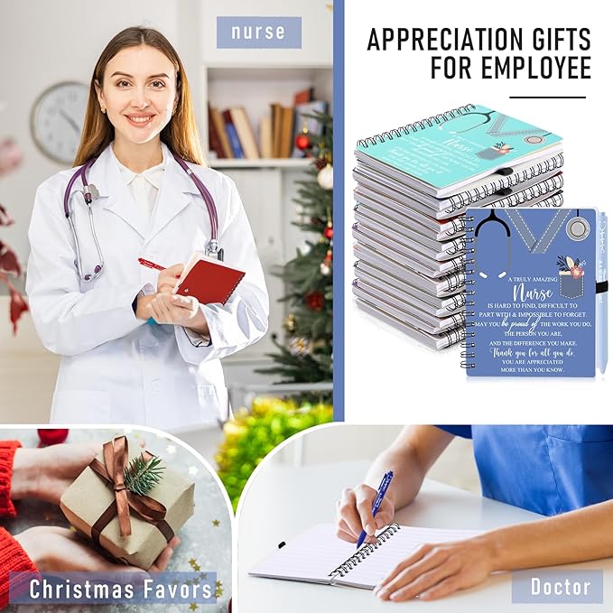 Jetec 40 Sets 2025 Nurse Appreciation Gift Thank You Gifts for Medical Nursing Assistants Inspirational Spiral Notebook Journal with Sticky Note Notepad Ballpoint Pen Bulk for Nurse Coworker Doctor