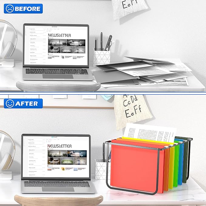 Legal and Letter Size Hanging File Folder Frame,Hanging File Folder Holder for Desktop Organizer,Metal Rack for Filing Cabinet and File Drawer,12.4” Wide x 15.3” Long x 9.4" Height,Black