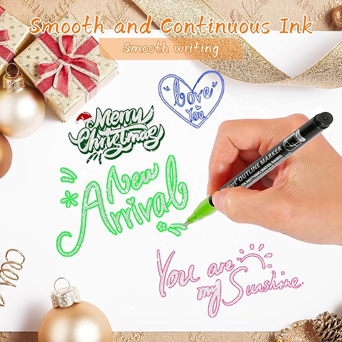 Caliart Outline Glitter Markers, 24 Colors Shimmer Metallic Glitter Pens Tween Teen Girl Gifts Trendy Stuff, Cool Fun Craft Arts Supplies Set for Kids 4-6-8-10-12