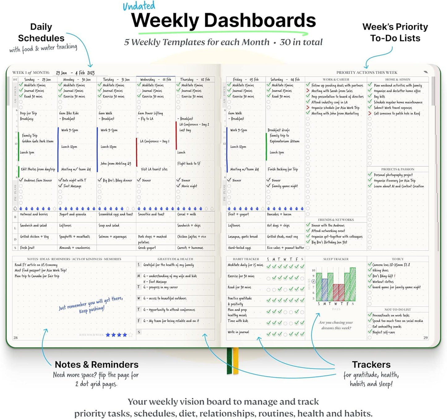 Roterunner 2025 B5 Pink Softcover Purpose Planner Notebook 7.5'x9.8' Undated Planner Daily Weekly Monthly Productivity Goal Setting Tool for Work Home ADHD Adults Self Care Journal