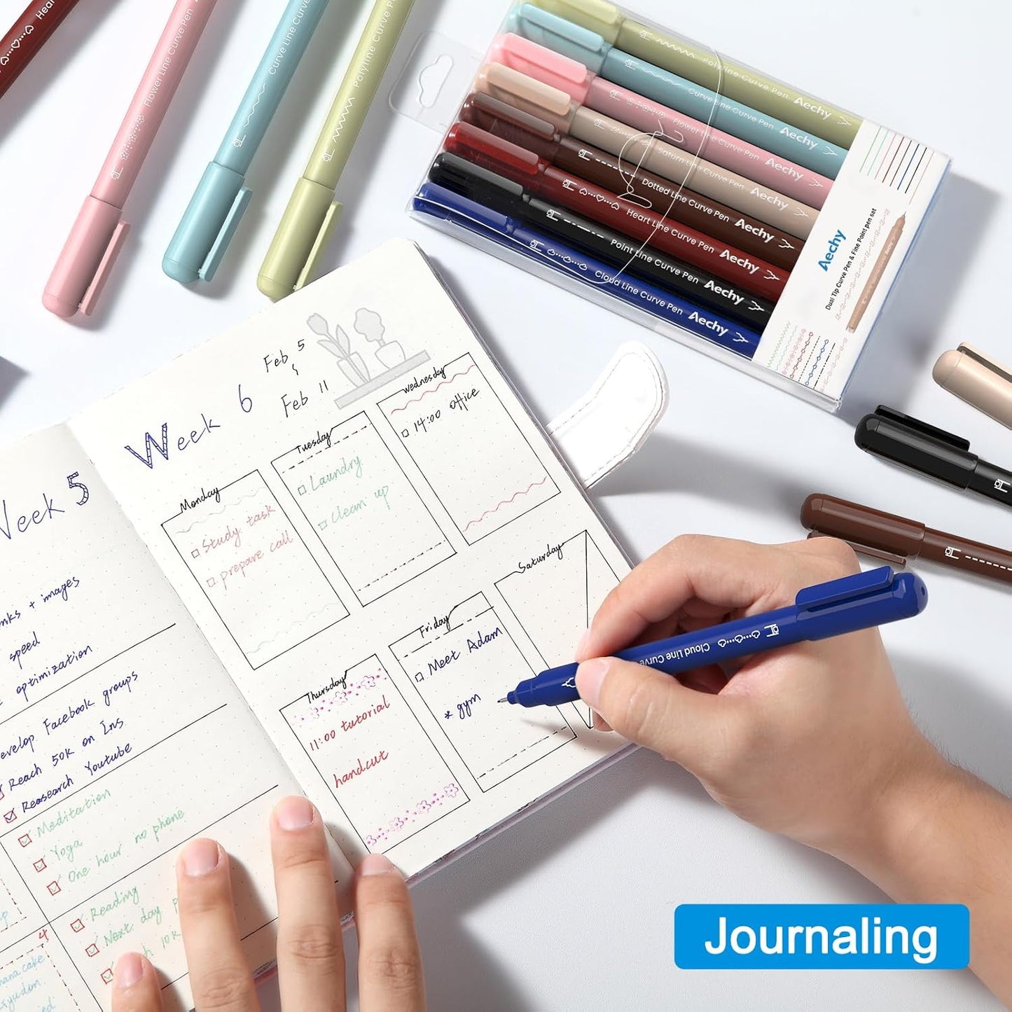 AECHY Colored Curve Highlighter Pens Set - 8 Different Shapes & 8 Colors Fine Tips for Writing, Journaling, Note Taking, Drawing, Scrapbook Art, School Supplies (Classic)