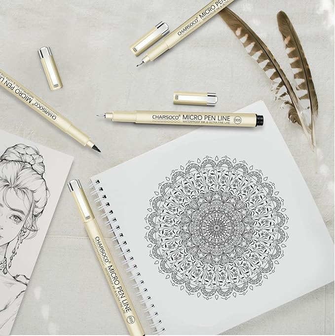 08 Micro Pen, 6 Pack Black Fine Point Pen with Waterproof Archival Ink, 0.52mm Fineliner Ink Pens for Artist Illustration, Sketching, Anime, Manga, Technical Drawing and Scrapbooking