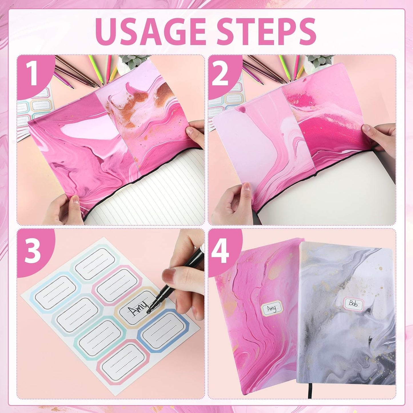 Jumbo Stretchable Book Covers 12PCS Reusable Fabric Book Cover with Label 9x11in Marble Print Protective Sleeve for Hardcover Book Textbook Cover for School Fits Most Book Sizes Up to 10x12.5in