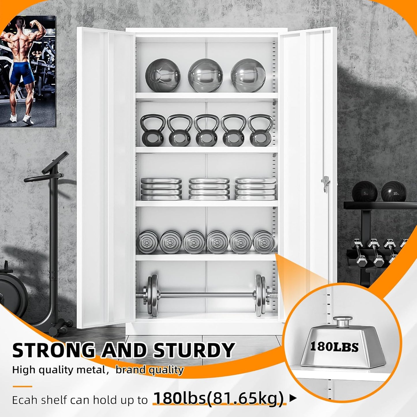 INTERGREAT Garage Storage Cabinets with Doors and Shelves,72" Tall White Steel Locking Cabinets Storage, Metal Cabinet for Home Office, Warehouse, School