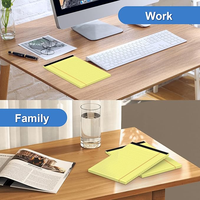 4 Pack Note Pads 5 x 8 Inch Yellow Legal Pads 5" x 8" College Ruled Writing Pads 80gsm Recycled Yellow Paper Notepad Small Legal Pads Perforated Pads of Paper 30 Sheets for To-Do Lists, Study, Office