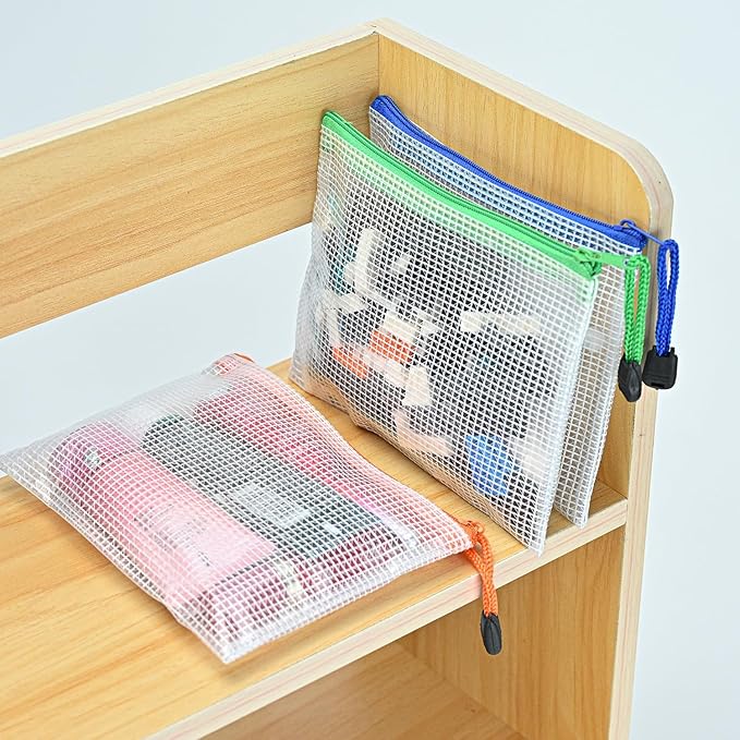 D-KINGCHY 24Pcs Zipper Storage Bags, Plastic Mesh Zippered Pouch for Organization, Waterproof Versatile Bags for Office Supplies School Travel