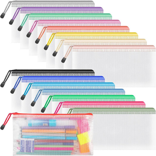 Umriox 16 Color Pencil Pouches, 9.2 x 4.7 in, Pencil Bags with Zipper, Clear Pencil Pouch for Office Supplies and Tavel Storage