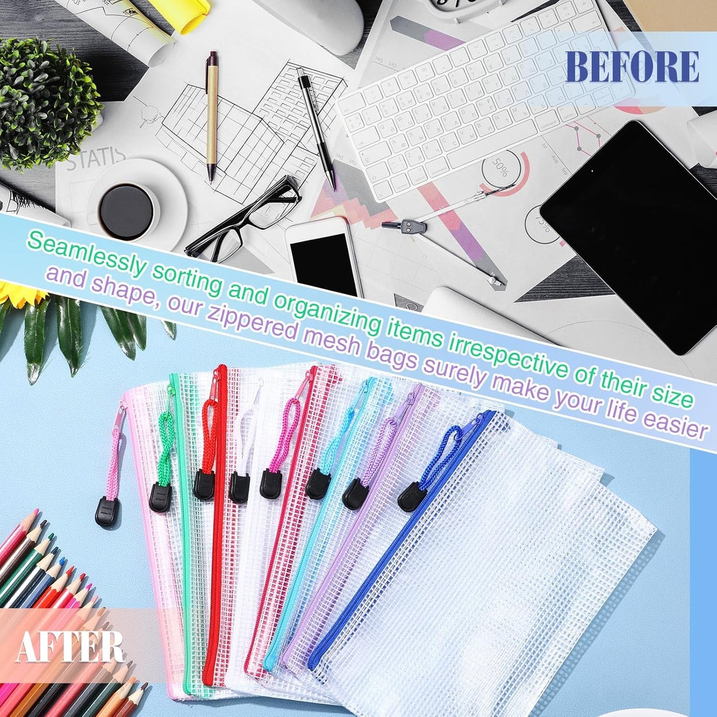 Jetec 32 Pcs Mesh Zipper Bags Toy Storage Bikini Organizer Bag Bolsas Para Guardar Trajes De Baño Waterproof Zipper Reusable Pouch Puzzle Multipurpose for Storage Office(Classic Color,7.5 x 5 Inch)