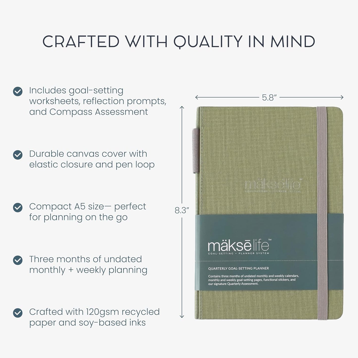 Quarterly Undated Planner - Goal Setting And Weekly Planner, Productivity Tools, Time-Management, Habit Tracker, Green