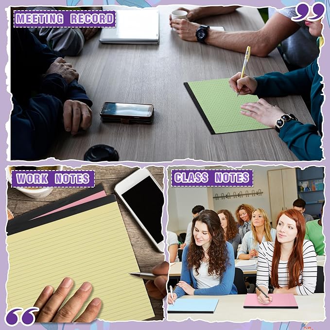 Lincia 6 Pcs 11" x 9.5" Legal Pads College Ruled Notepad Landscape Notebook Horizontal Lined Notebook 80 Gsm Assorted Colors Paper Pastel Writing Pads for School Office, 40 Sheet (Bright Color)