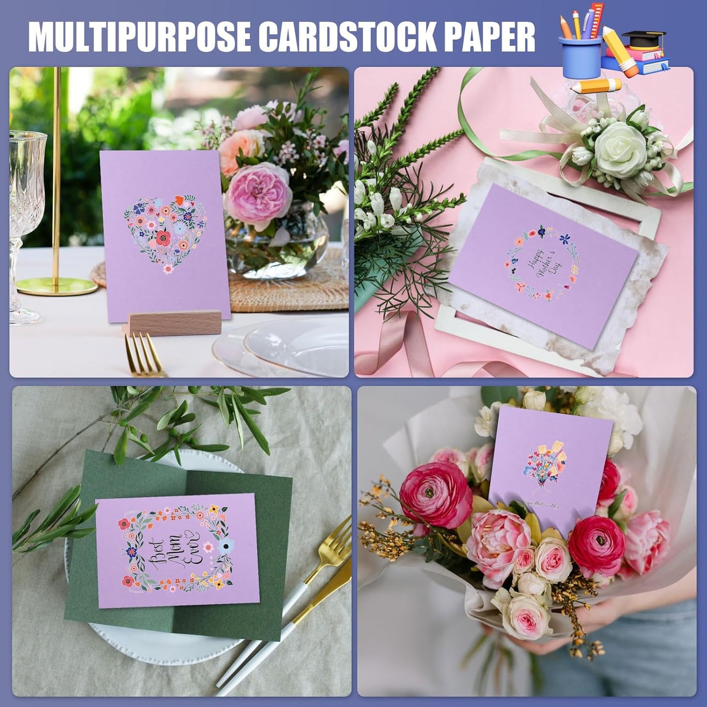 MixTeach 100 Sheets A4 Purple Cardstock 8.5 x 11 Inch Thick Cardstock Paper 250gsm/92lb Double Sided Purple Card Stock Printer Paper for Cards Making, Crafts, Scrapbook, Invitations, Drawing, Printing