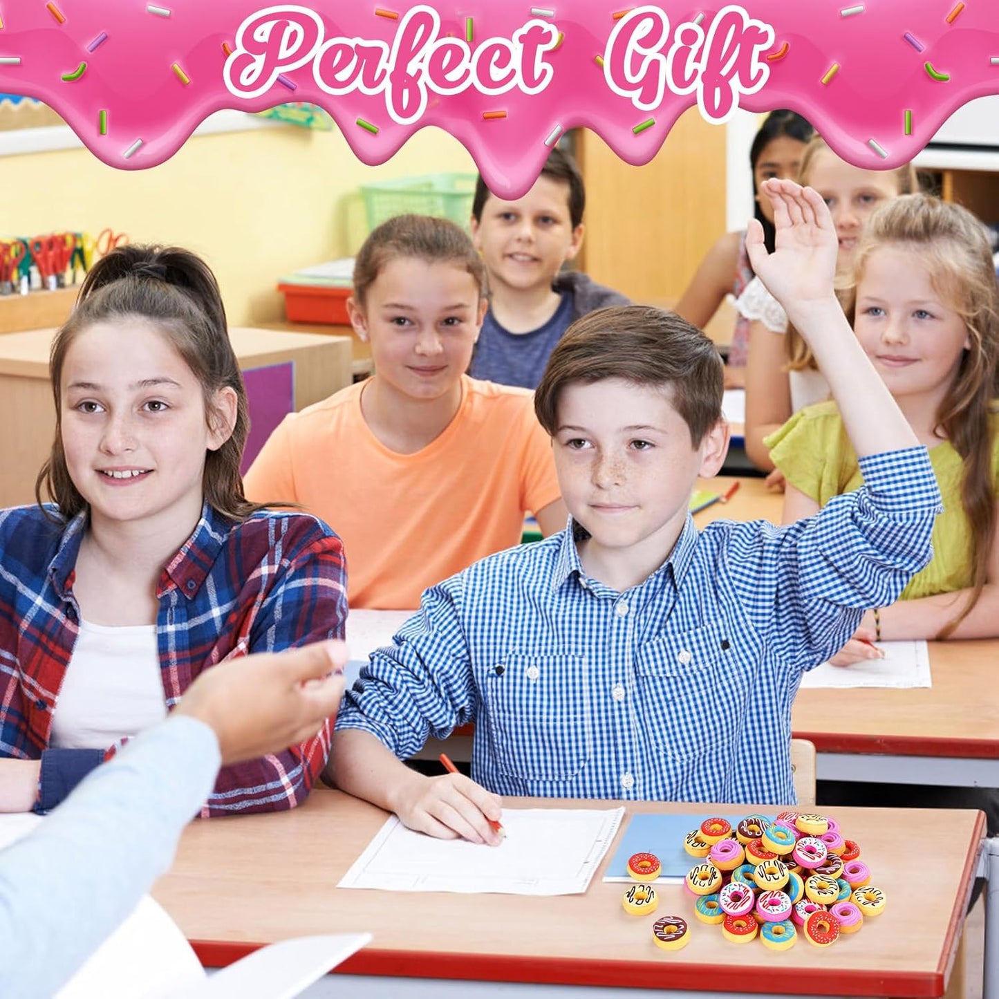 YGAOHF 50PCS 3D Cute Donut Erasers for Kids, Novelty Pencil Toppers for Candy Party Favors