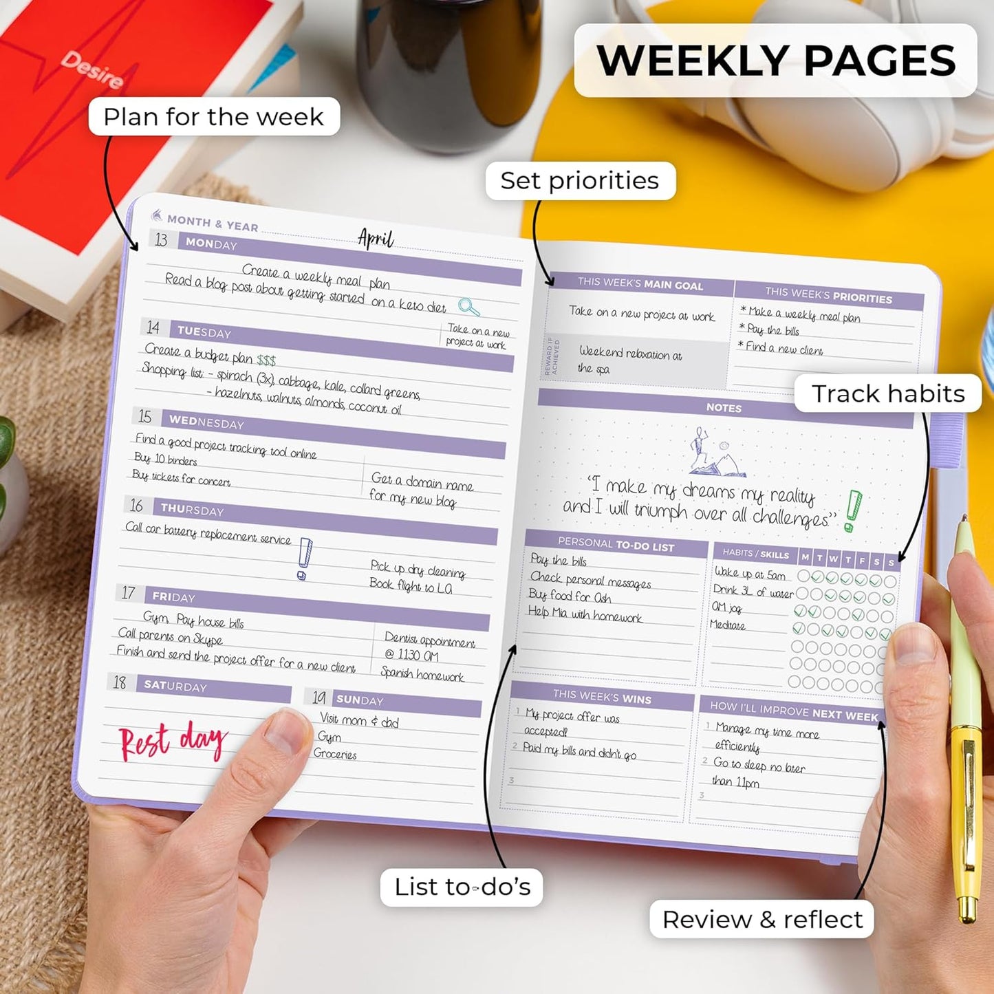Clever Fox Planner 2nd Edition – Colorful Weekly & Monthly Goal Planner, Time Management & Productivity Organizer, Undated, A5 (Lavender)