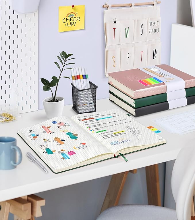 Graph Paper Notebook Journal, 360 Numbered Pages Grid Notebooks 8.5 x 11, Thick 100gsm Paper Graphing Notebook Journals for Women Men, A4 Large Hardcover Graph Leather Notebook Green