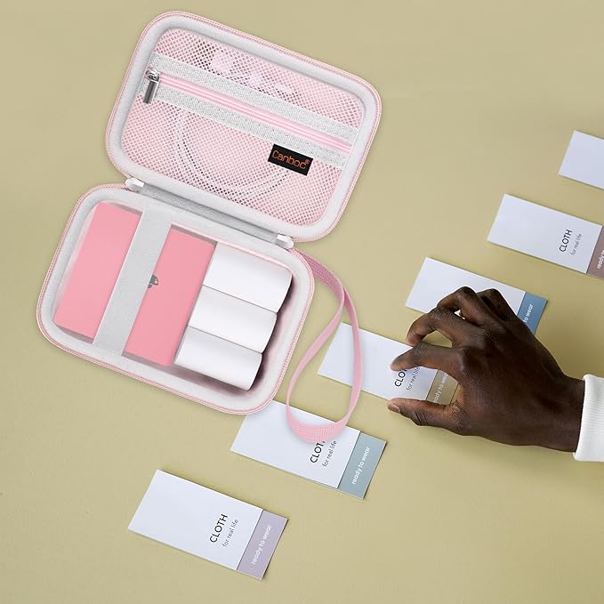 Canboc Carrying Case Compatible with Phomemo M02 Sticker Printer, Pocket Thermal Bluetooth Sticker Photo Maker Box for Thermal Paper, USB Cable, Pink (Case Only)