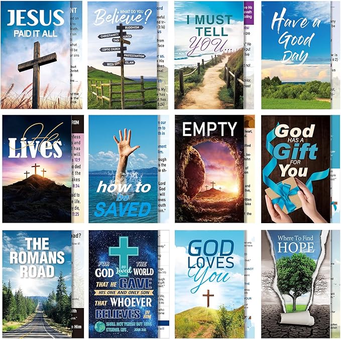 240 Pcs Gospel Tract Card 12 Styles Plan of Salvation Card Pocket Holy Postcard Christian Inspirational Bible Verse Bookmark for Christian Gift Women Men Ministering Tool (Inspiration)