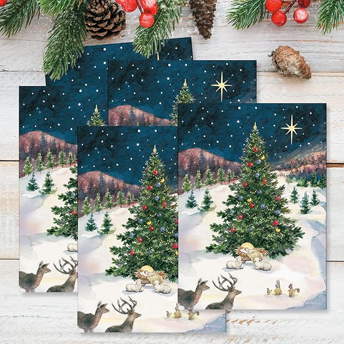 Current Christmas Tree and Manger Christmas Cards with Envelopes - Set of 18 Large 5 x 7-Inch Folded Cards, Religious Holiday Greeting Card Value Pack