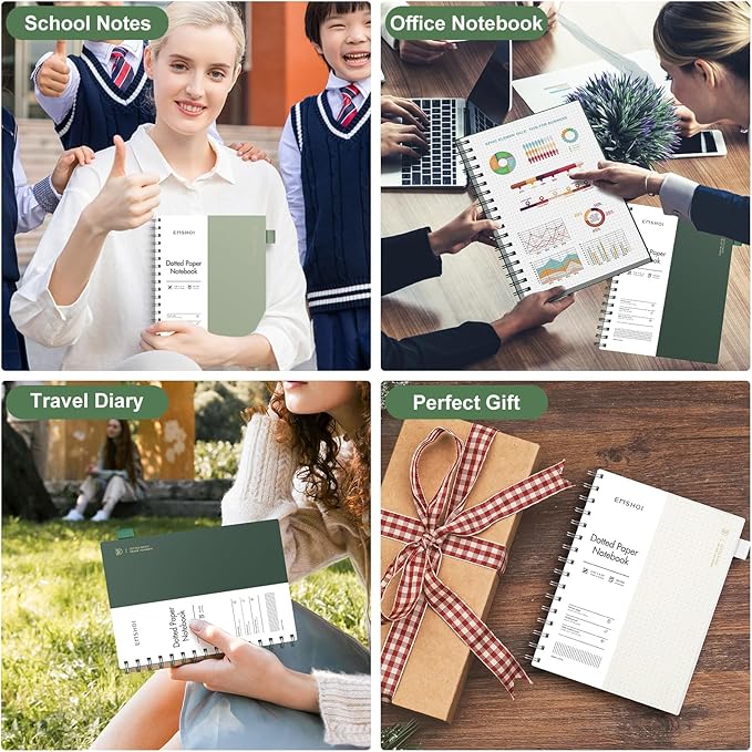 EMSHOI A4 Spiral Notebook Bullet Dotted Journal, Dotted Grid Notebook with 300 Pages, 100gsm Thick Paper, Waterproof Softcover Notebook for School Work Writing, 8.27" × 11.2" - Transparent