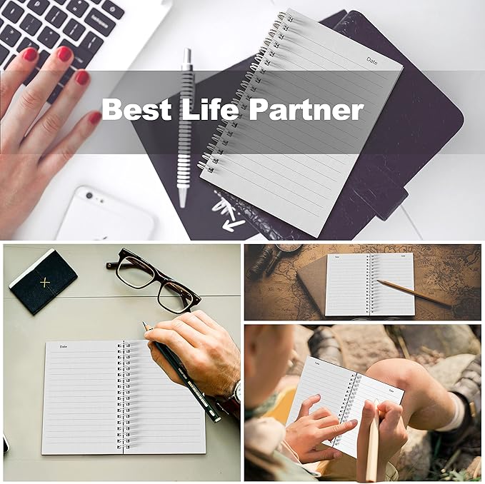 8 Pack Spiral Notebook for Work - 4" x 6" Softcover Notebooks College Ruled for Note Taking, School Supplies,400 Sheets 800 Pages Journals Black