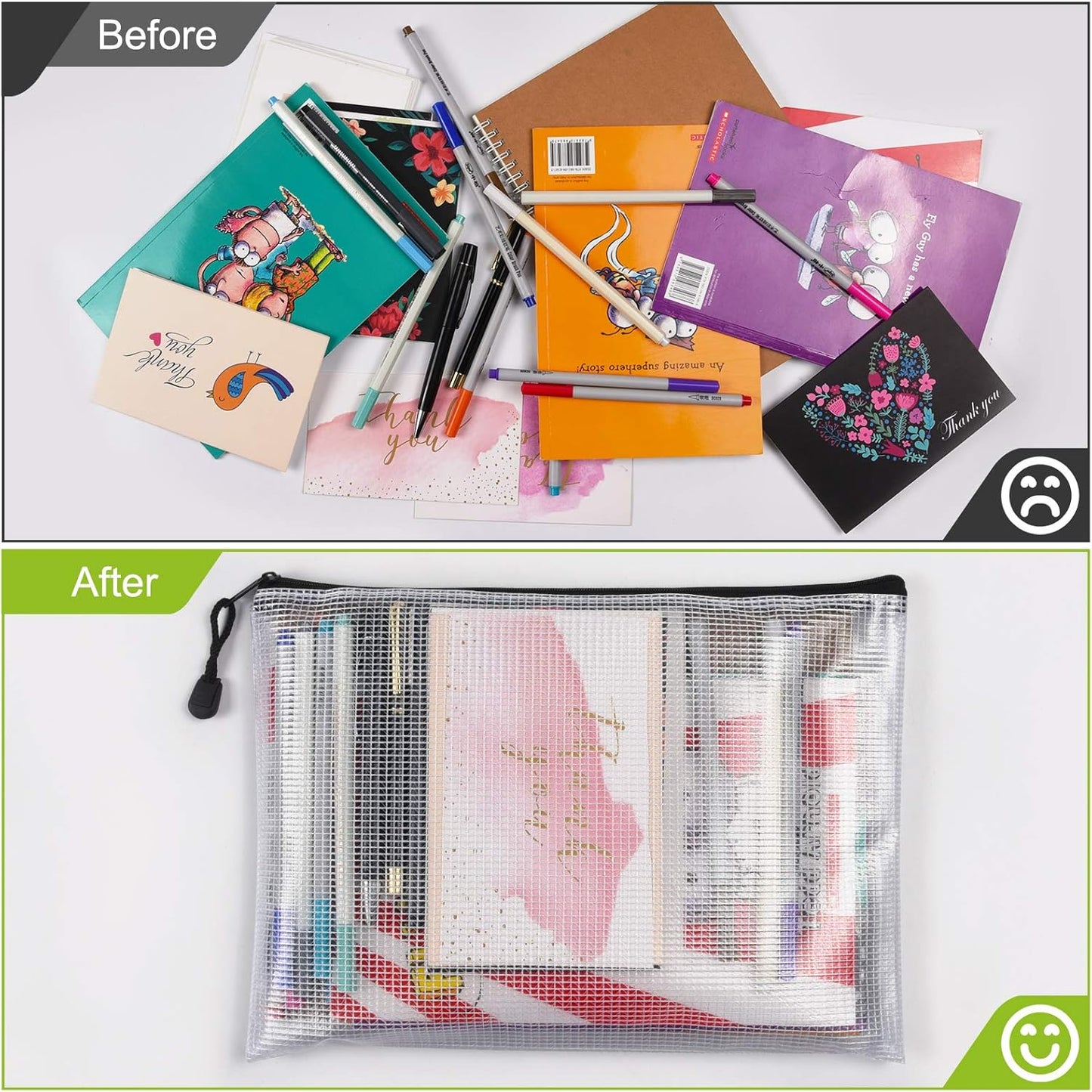 12 Pcs Plastic Mesh Zip File Bags, Waterproof Tear-Resistant Document File Folders, A5 Size Zipper Documents Pouch Document Organizer Bags for School Office Home Travel Storage(9.4×7.1Inch)