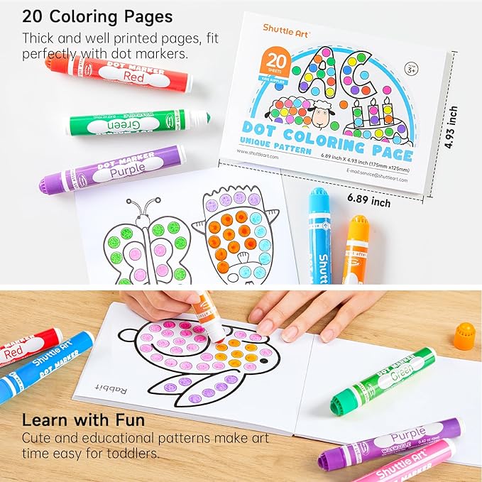 Shuttle Art Washable Dot Markers 26 Colors with Free Activity Book, Fun Art Supplies for Kids Toddlers and Preschoolers, Non Toxic Water-Based Paint Daubers, Dot Art Markers