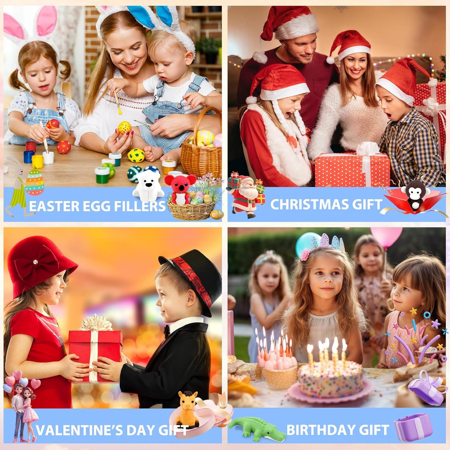 34Pcs Animal Erasers Bulk Cute Desk Pets Kids Puzzle Erasers Take Apart Cool 3D Eraser Mini Pencil Eraser Fun Party Favors for School Supplies Classroom Rewards Easter Egg Fillers Gifts