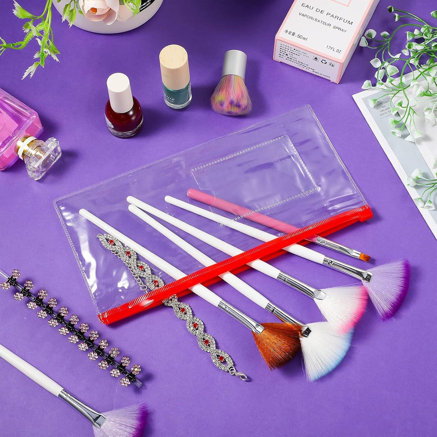 Marspark 100 Pieces Clear Pencil Case Zipper Envelope Bulk with Label Pocket Clear Plastic Envelopes with Zippered, A6 Pencil Bags for Cash, School Office Supplies, 9.2 x 4.7 Inches(Red)