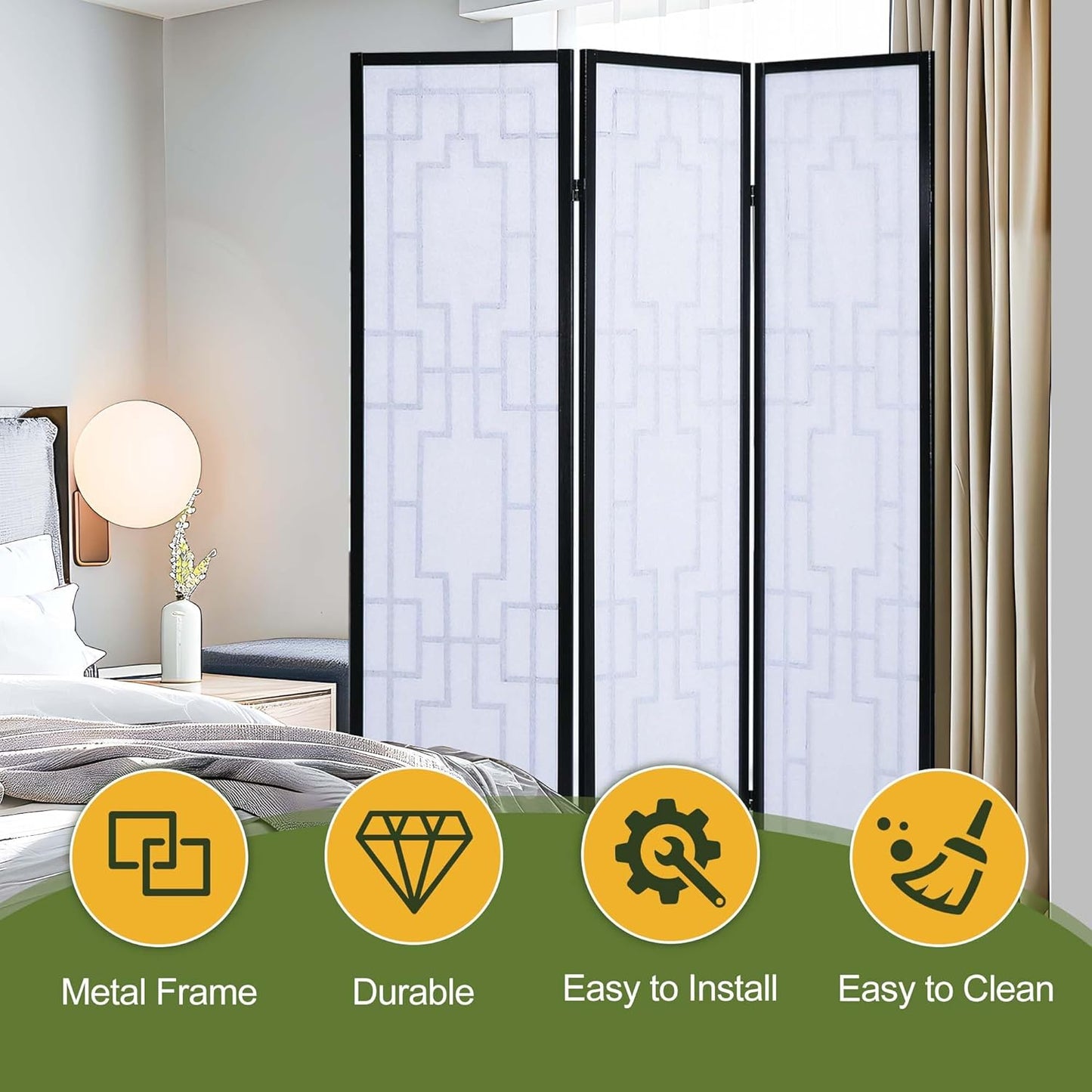 NicBex Room Divider 3 Panel Room Dividers with Geometric Lattice Design Partition Room Dividers and Folding Privacy Screens Wall Divider for Office, Room Separation,70" W x 0.8" D x 70.3" H, Black
