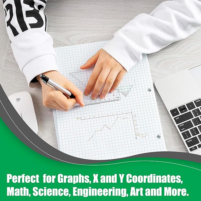 Graph Paper, Filler Paper Loose leaf Graph Paper - 8” x 10.5" - Graph Ruled, 4x4 Quad Ruled Notebook Paper, 3 Hole Punched Loose leaf Papers for 3 Ring Binders - 100 Sheets per Pack (12 Pack)