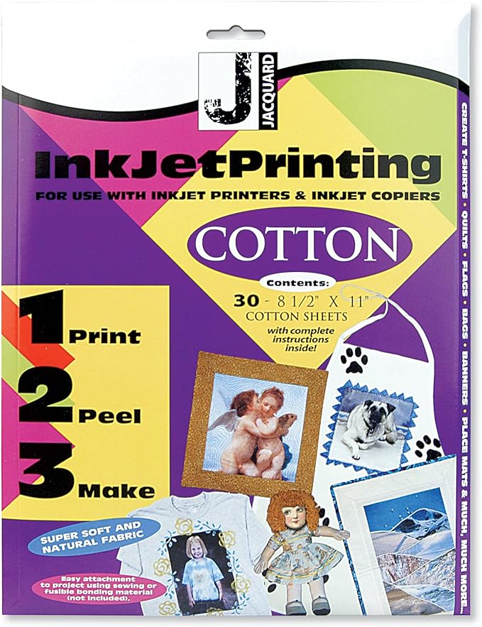 Jacquard Inkjet Printable Cotton Fabric, 8.5 by 11 inches, 30 Sheet Pack