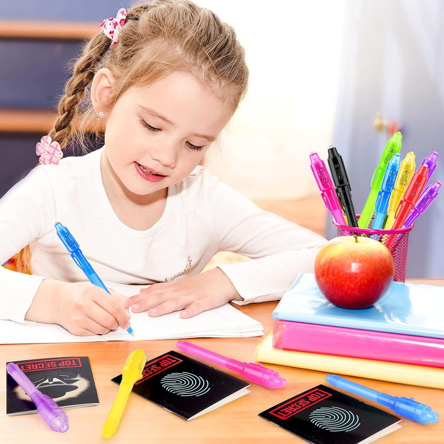 GIFTINBOX Invisible Ink Pens with UV light for Kids, Spy Pen Party Favors for Kids 8-12, 12 Pack Invisible Ink Pen and Notebook, Magic Marker for Secret Message Birthday Party Favors for Kid 4-8