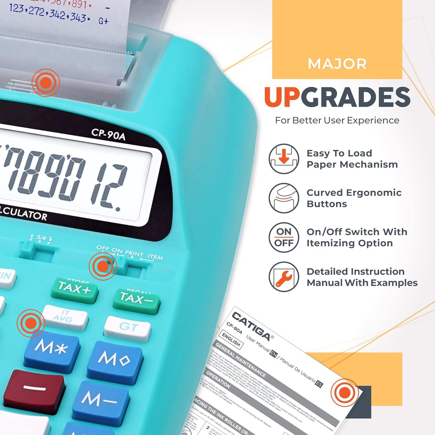 CATIGA New & Upgraded 2025 Printing Calculator Adding Machine 10 Key, Desktop Home Office Calculator with Paper Roll Print Out, Accounting Business Finance