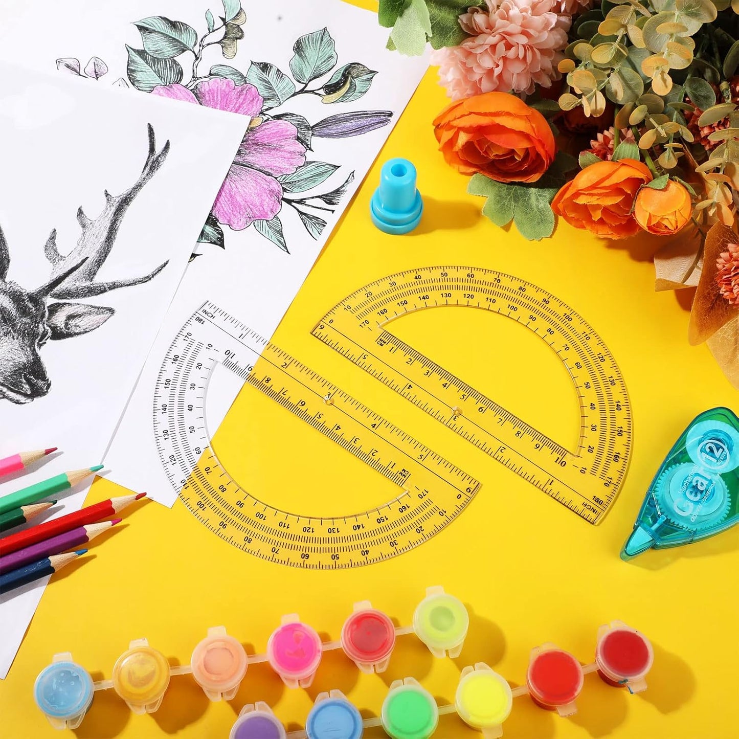 Zonon 100 Pieces Plastic Protractors Bulk Classroom Clear Math Protractors 180 Degrees 6 Inch for Geometry Student, Angle Measurement, Students Back to School Supplies Office Supplies